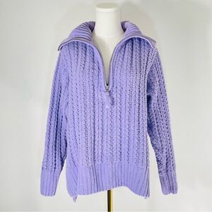 Aerie Chunky Cowl Neck Quarter Zip Long Sleeve Purple Sweater Size S